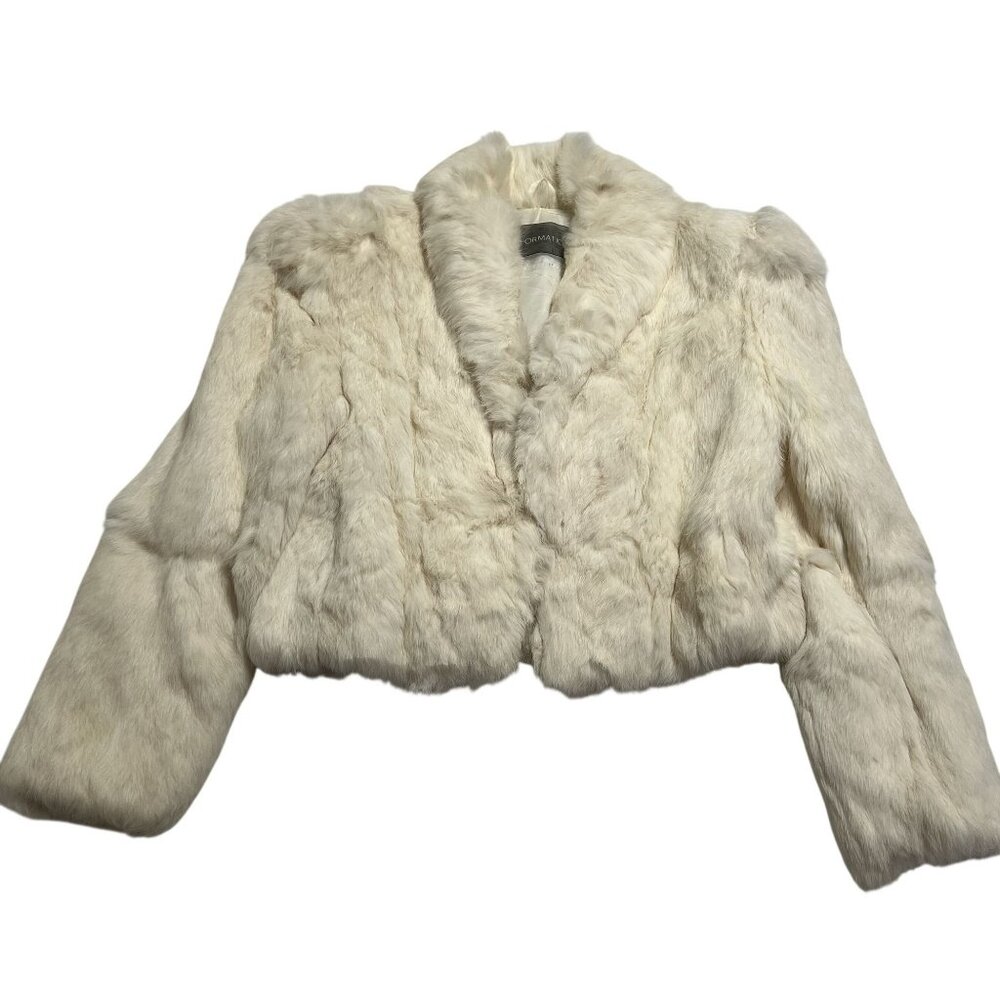 Vintage Reformation Fur Cropped Jacket in Ivory